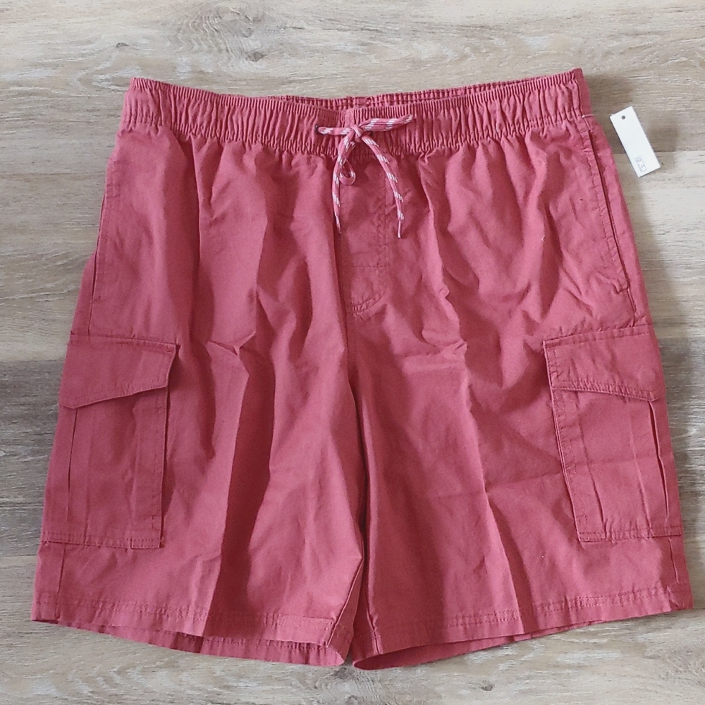 NWT Amazon Essentials Men's Pull On Cargo Shorts 100% Cotton Red Size L